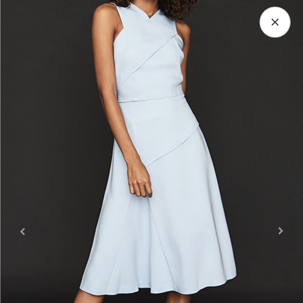 Reiss MIDI Dress Paige Pleat Racerback Dress in Cornflower Blue Size 12 NWT